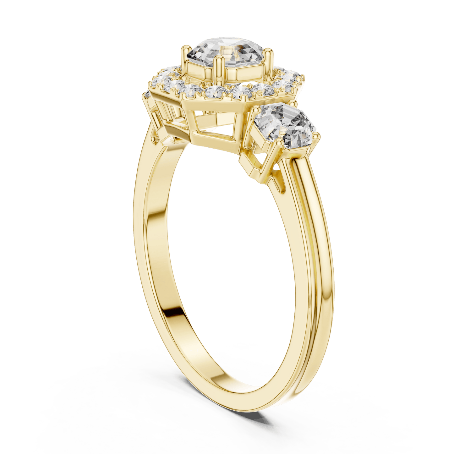 Asscher Cut Diamond Trio Halo Engagement Ring