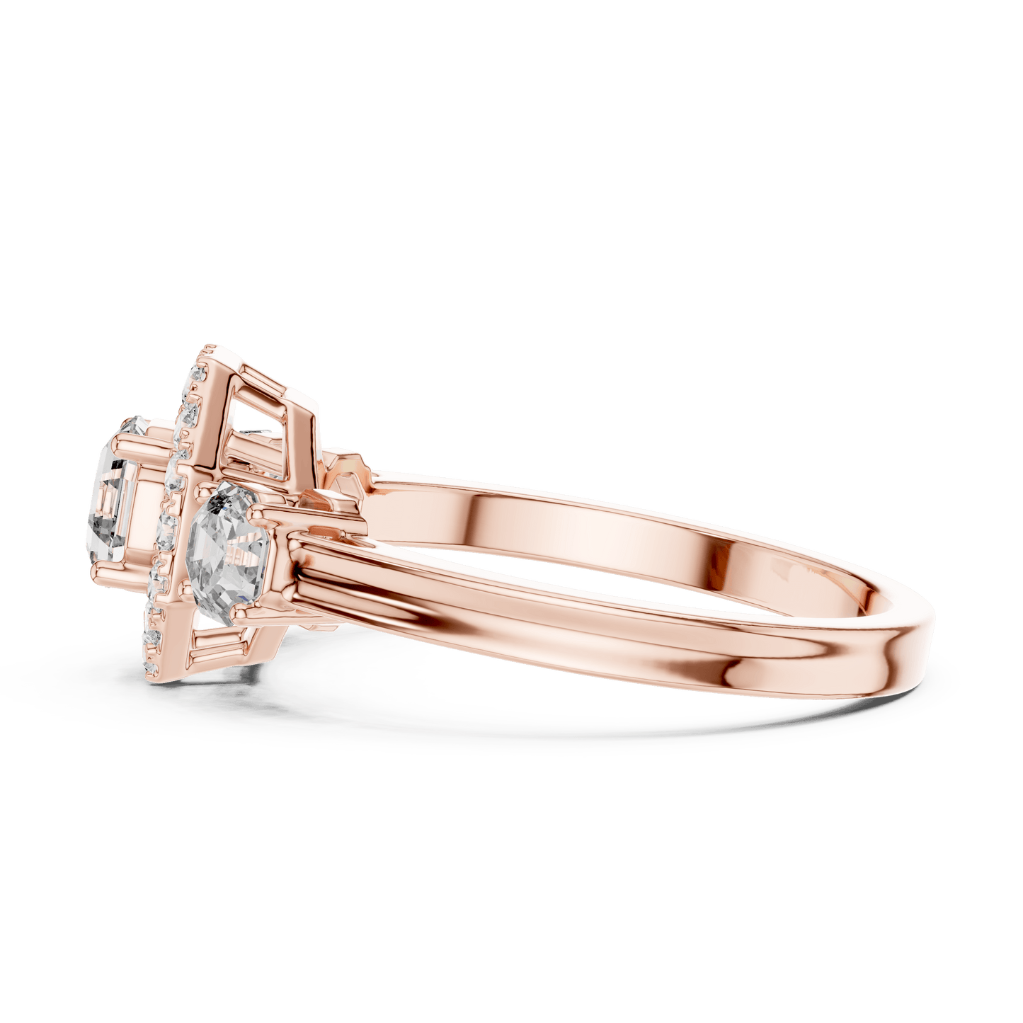 Asscher Cut Diamond Trio Halo Engagement Ring