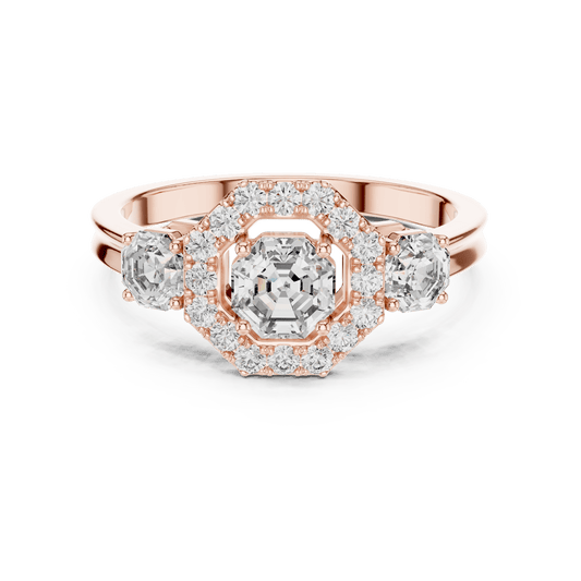 Asscher Cut Diamond Trio Halo Engagement Ring