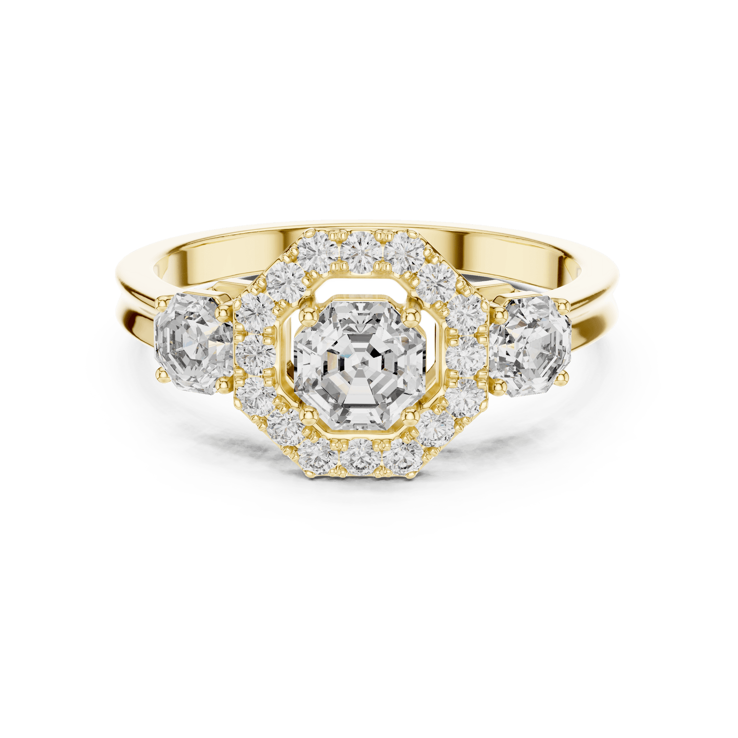 Asscher Cut Diamond Trio Halo Engagement Ring