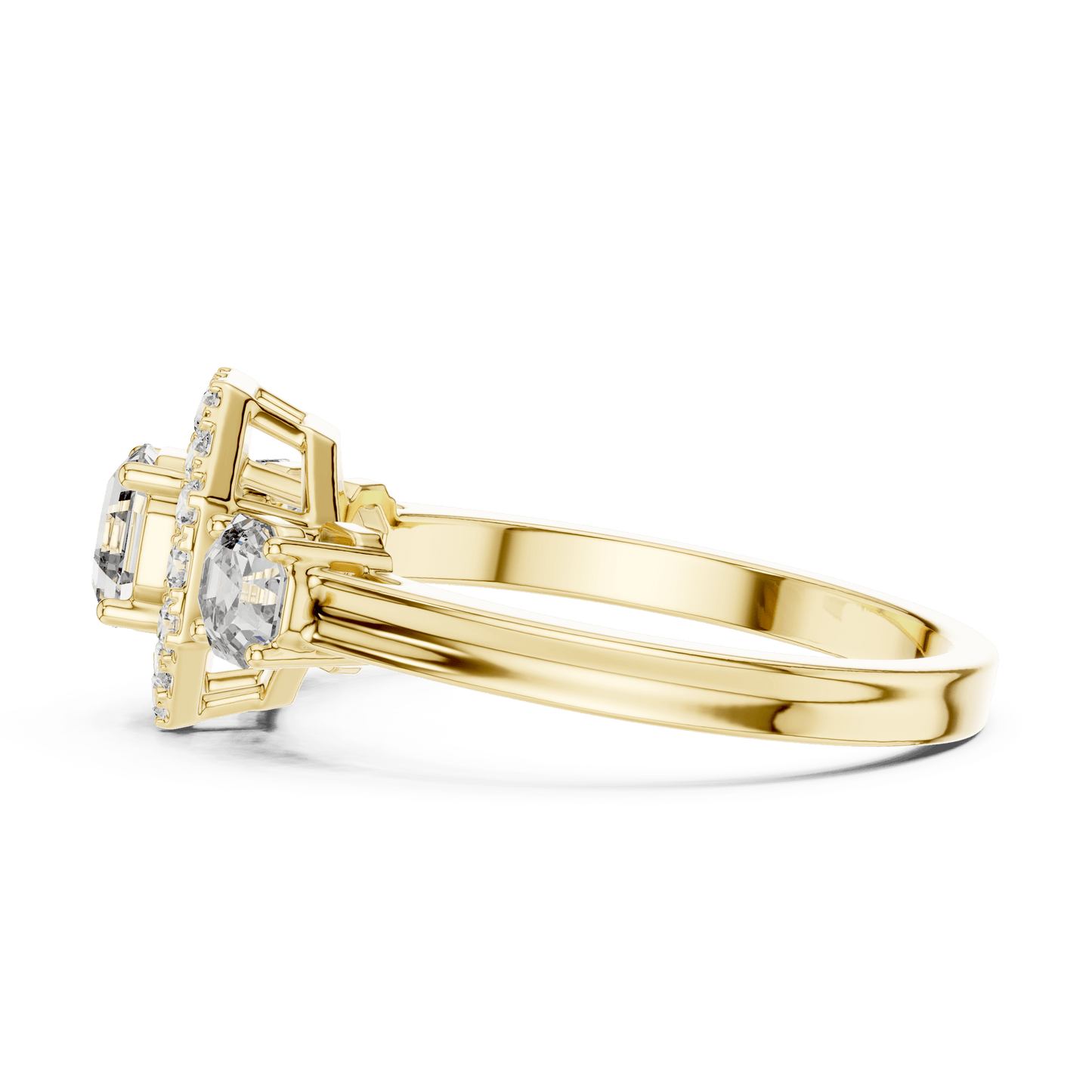 Asscher Cut Diamond Trio Halo Engagement Ring