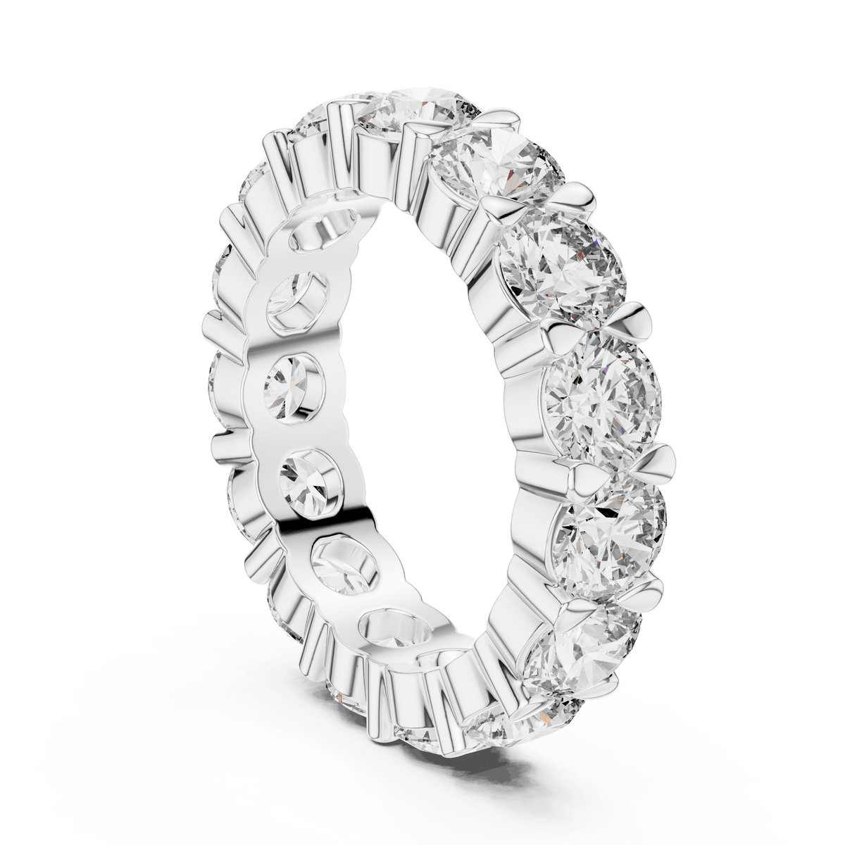 Round Brilliant Diamond Scalloped Shared-Prong Eternity Ring