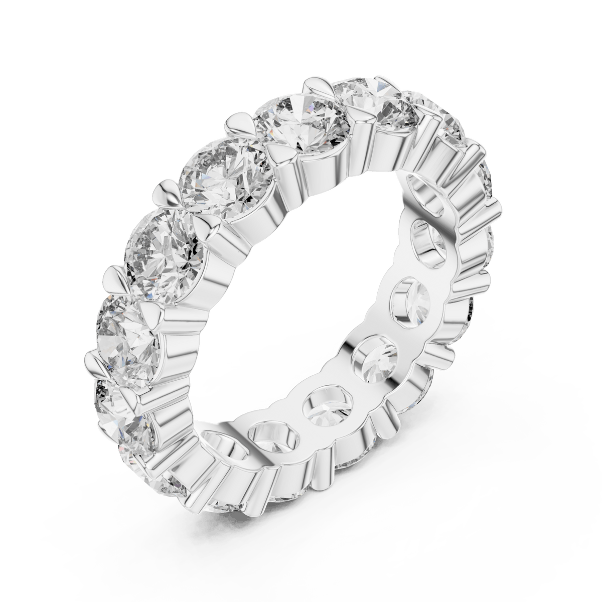 Round Brilliant Diamond Scalloped Shared-Prong Eternity Ring