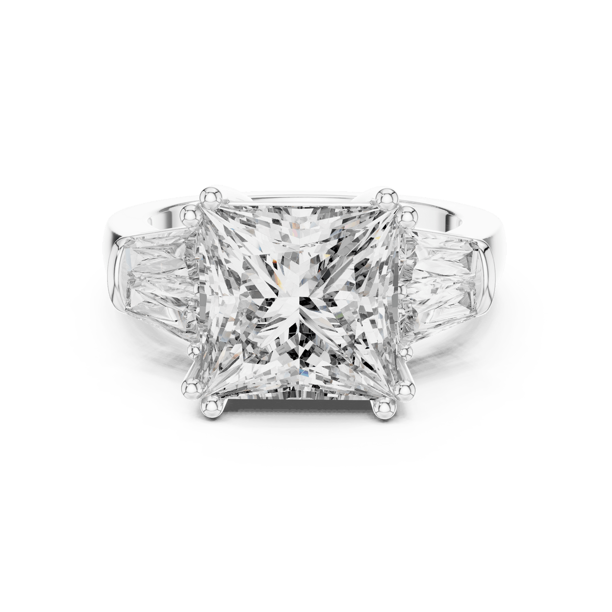 Three Stone Princess and Baguette Diamond Ring