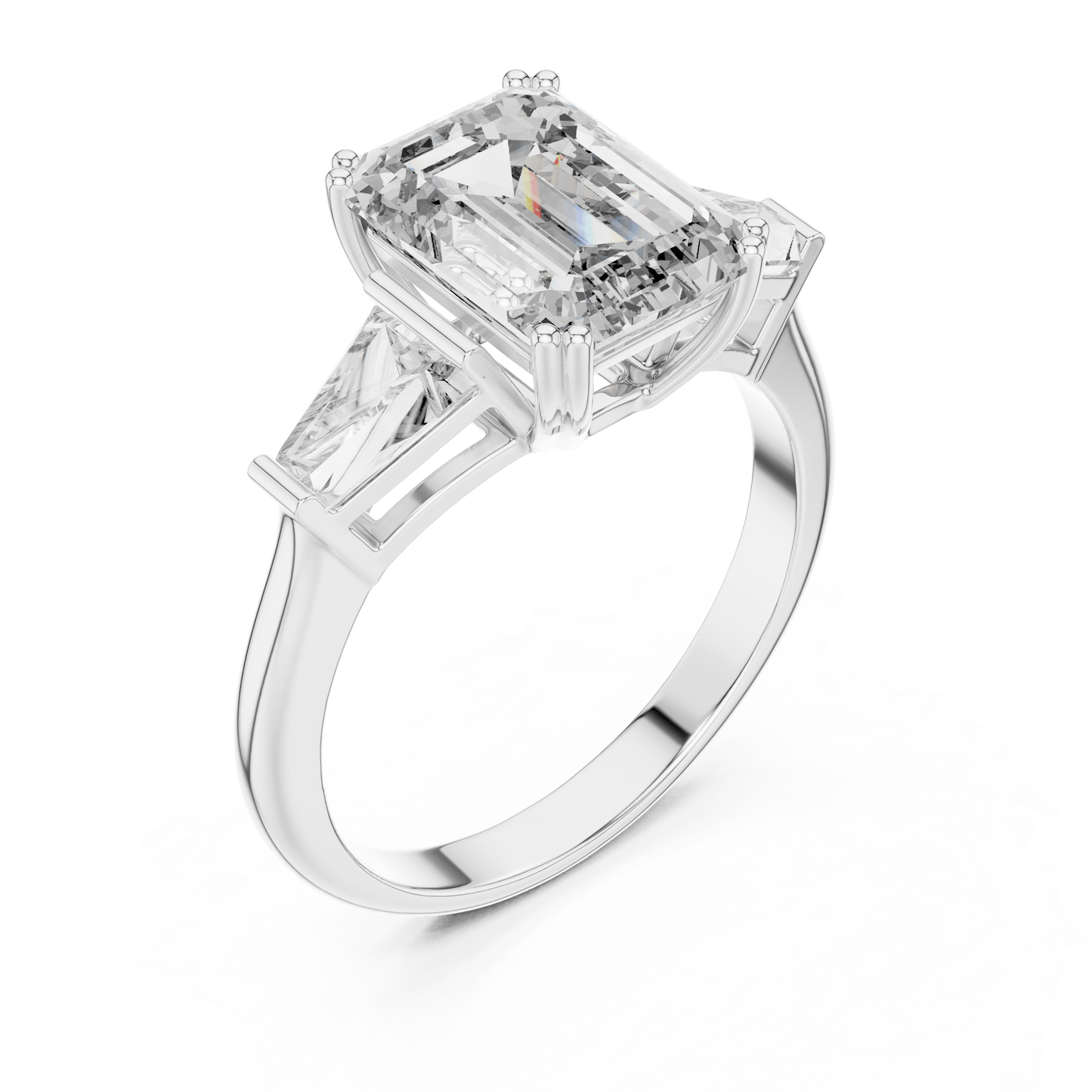 Emerald Cut Diamond Engagement Ring with Side Stones