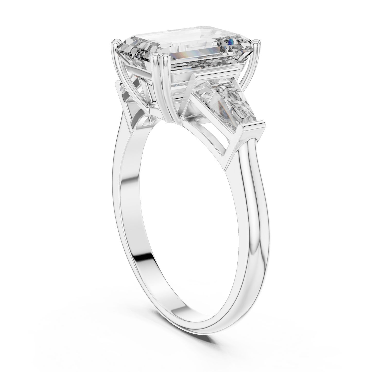 Emerald Cut Diamond Engagement Ring with Side Stones