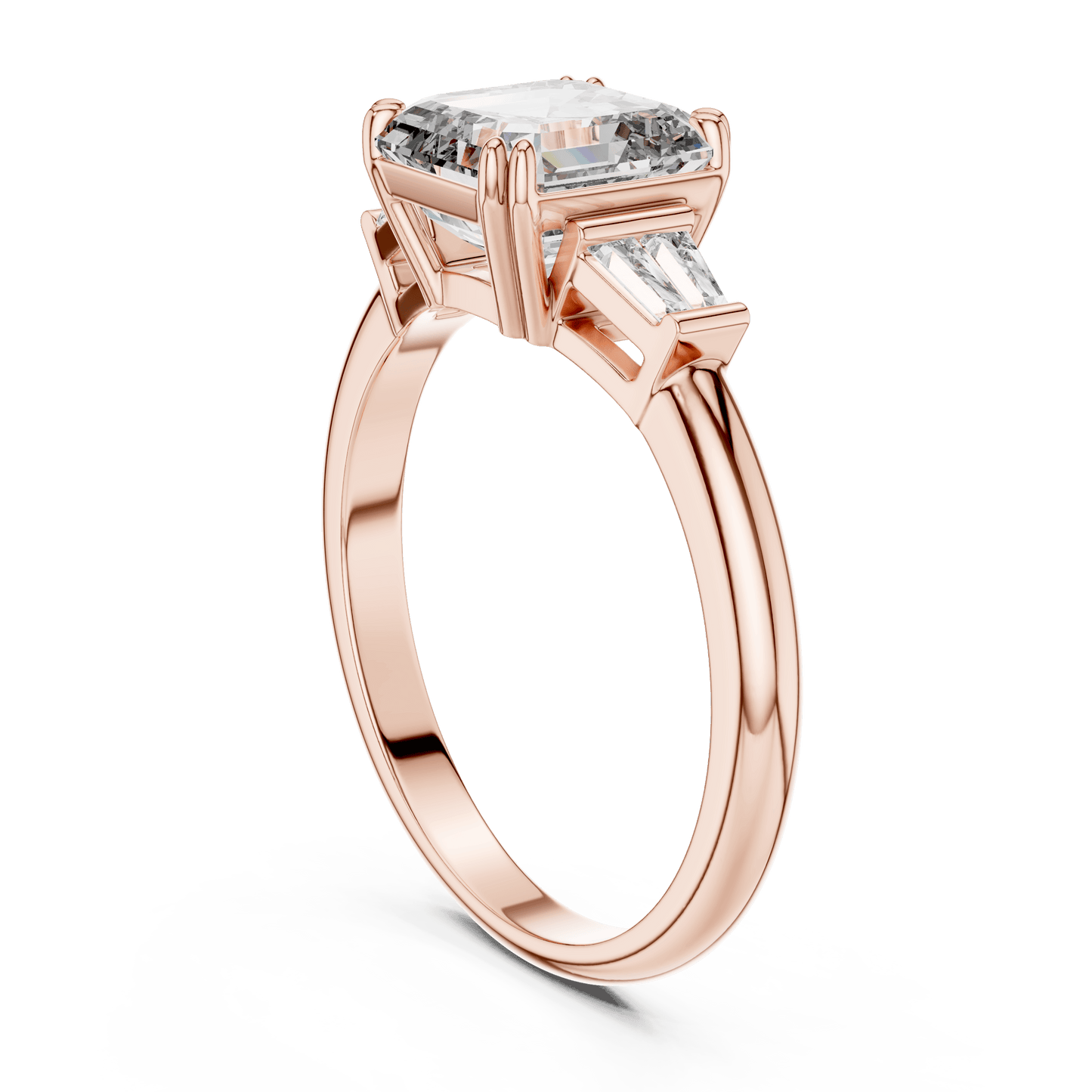 Three Stone Princess and Baguette Diamond Ring