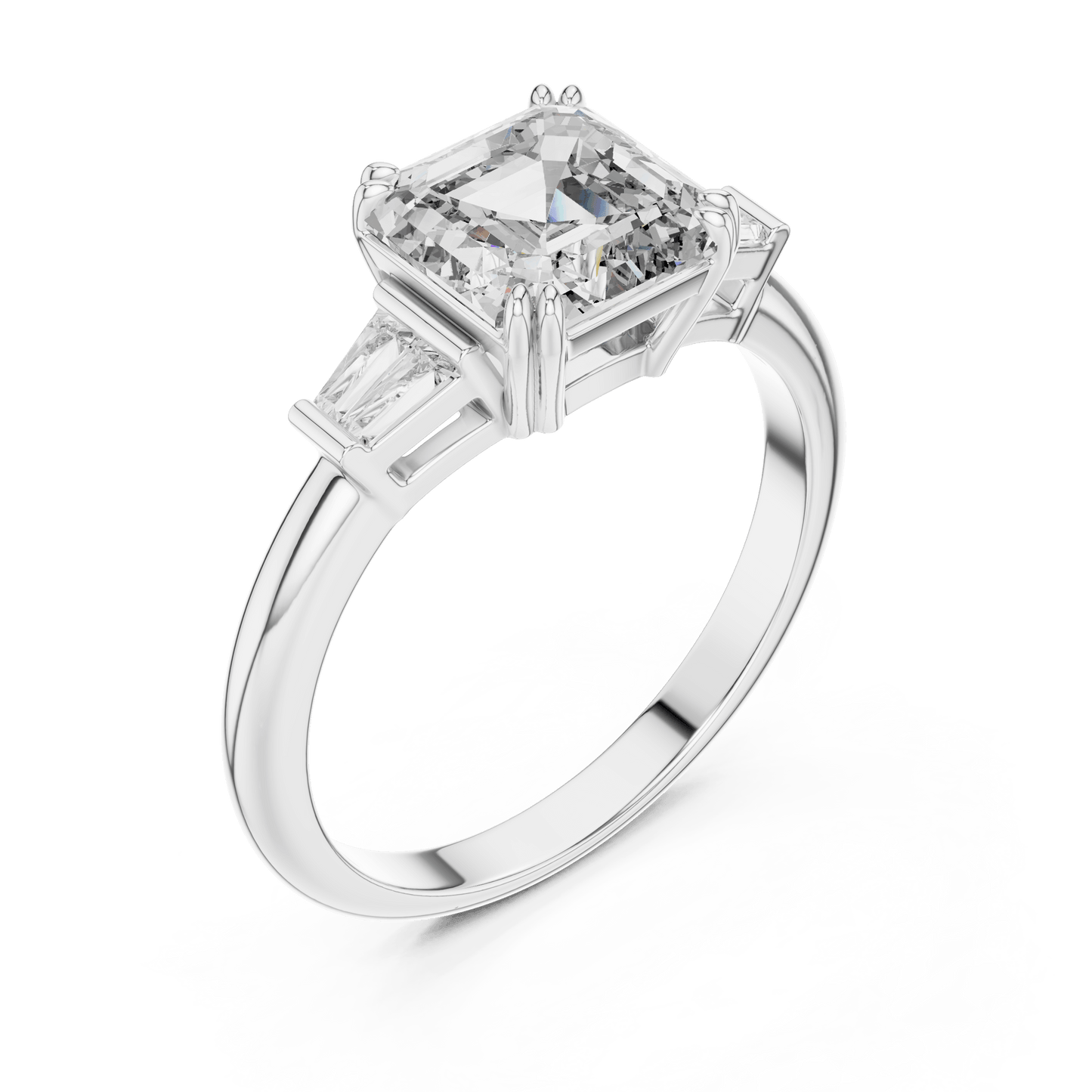 Three Stone Princess and Baguette Diamond Ring