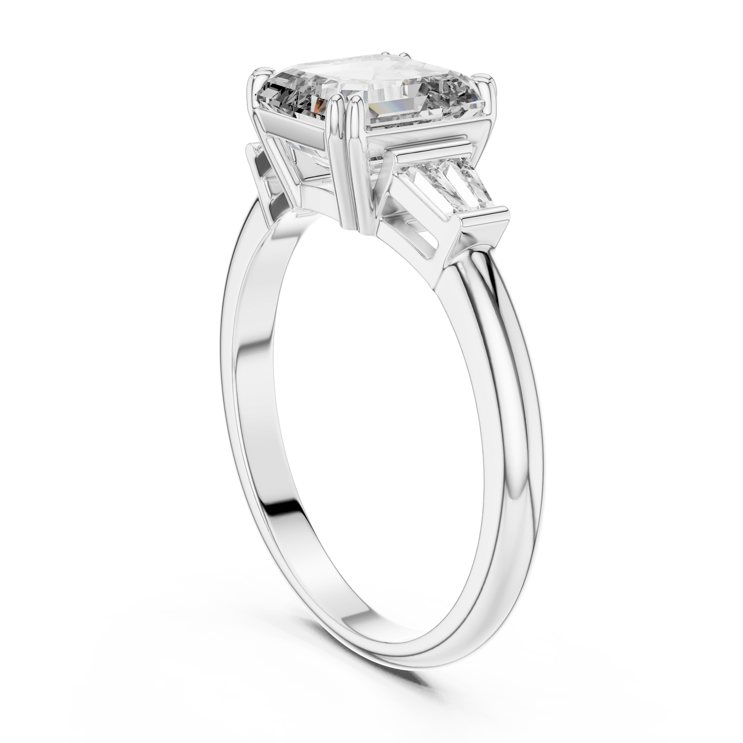 Three Stone Princess and Baguette Diamond Ring