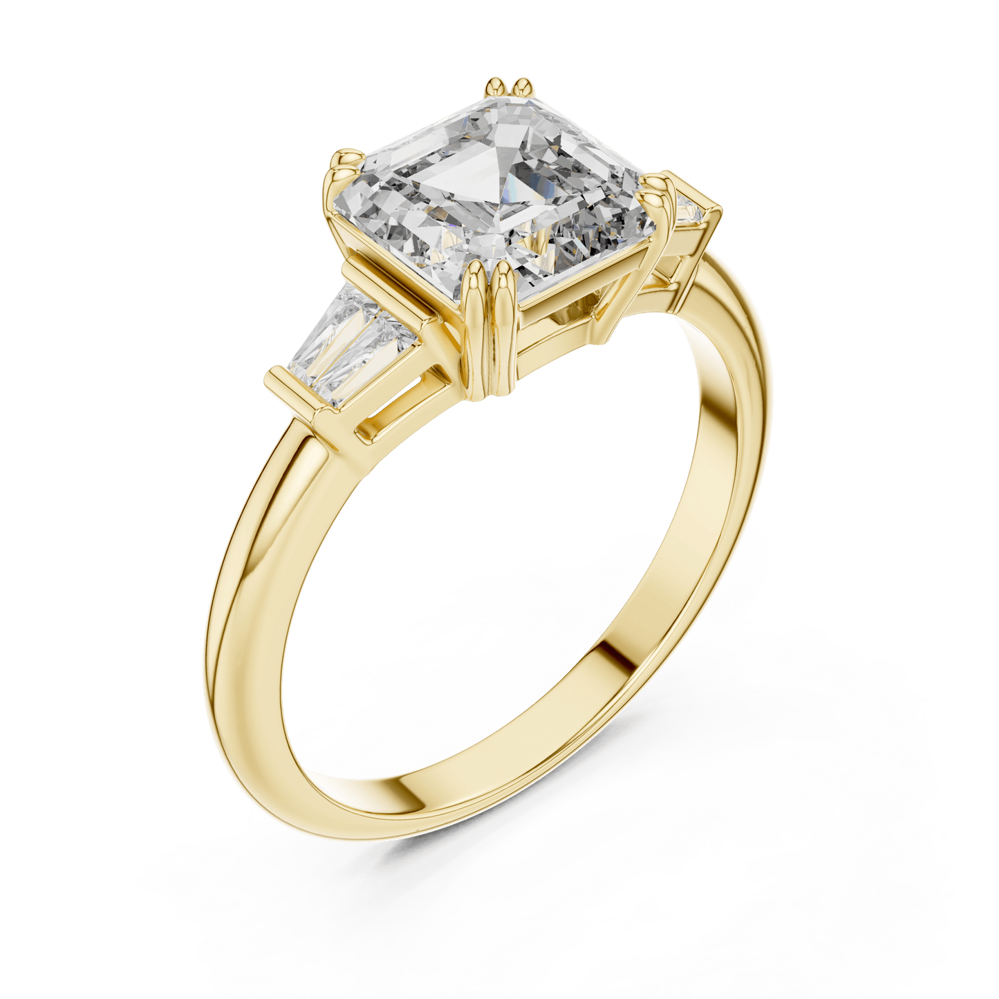 Three Stone Princess and Baguette Diamond Ring