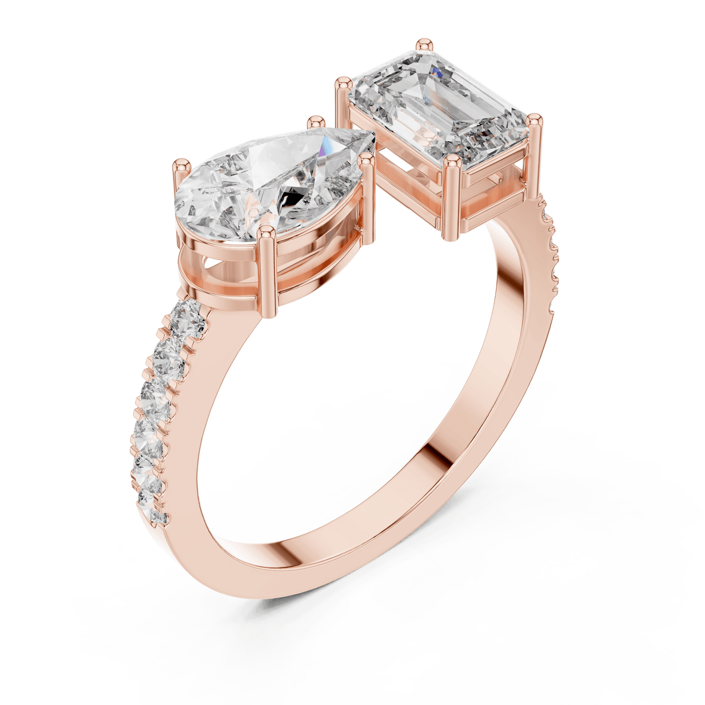 Toi et Moi Pear and Emerald Cut Diamond Ring