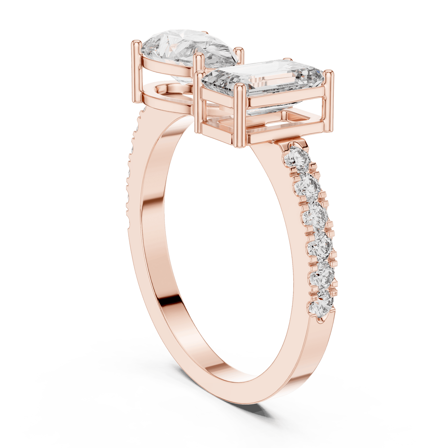 Toi et Moi Pear and Emerald Cut Diamond Ring