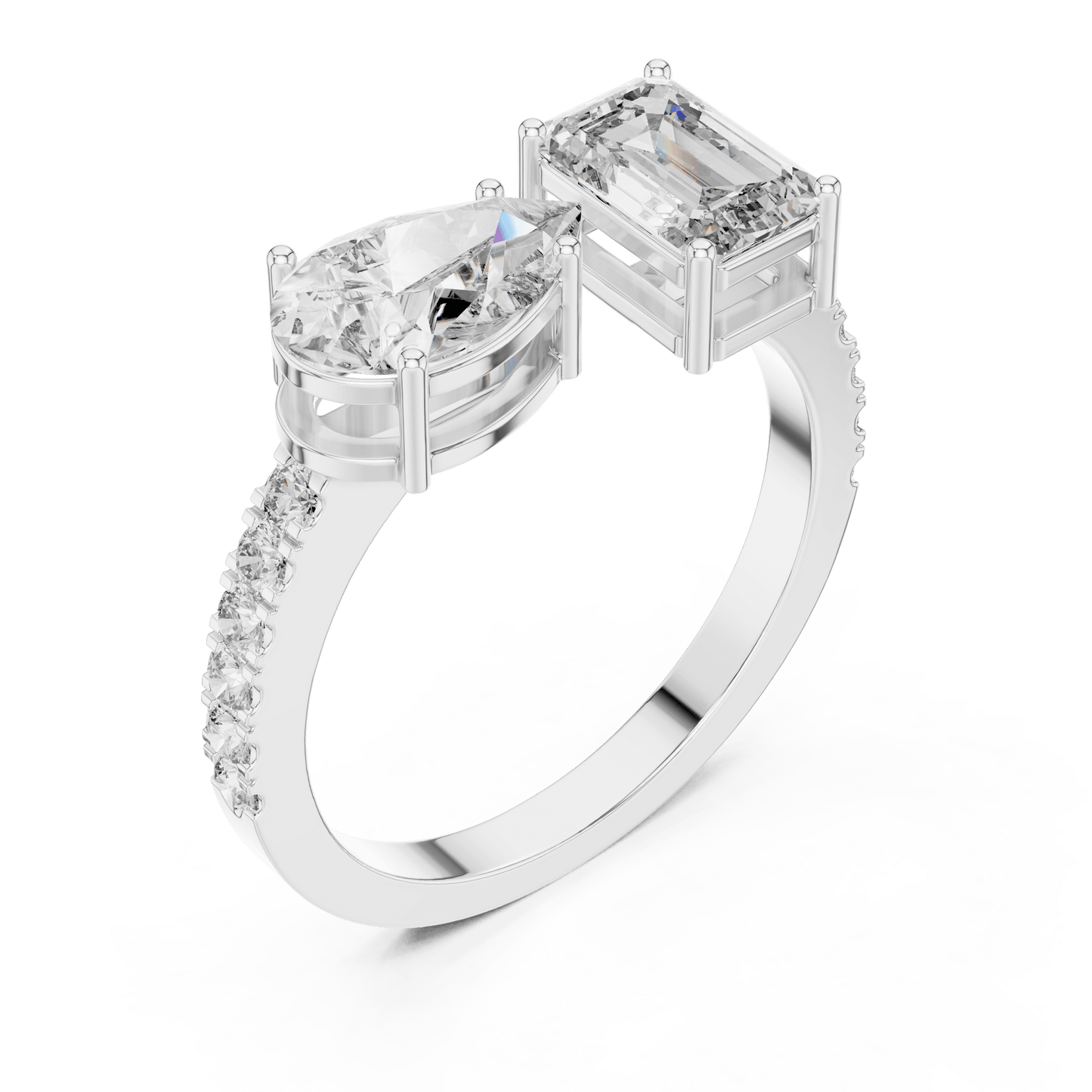 Toi et Moi Pear and Emerald Cut Diamond Ring