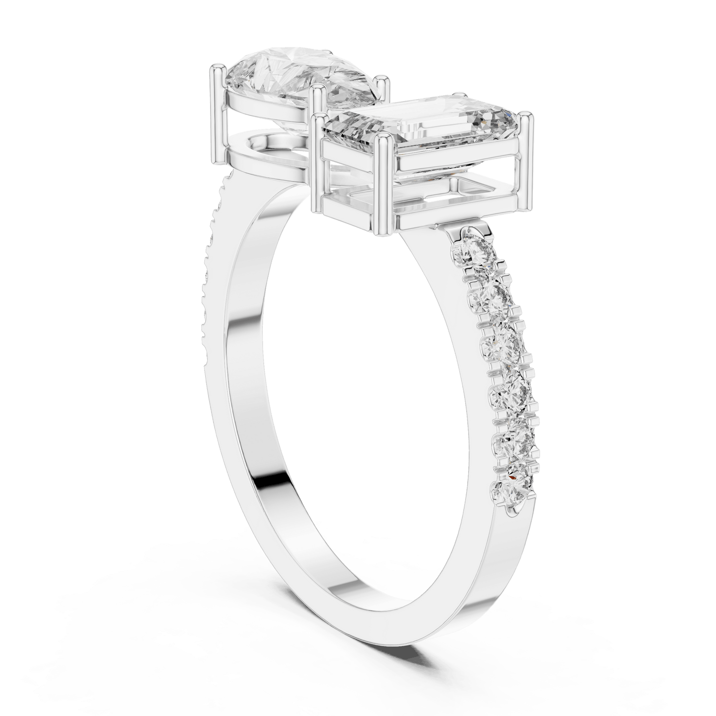 Toi et Moi Pear and Emerald Cut Diamond Ring