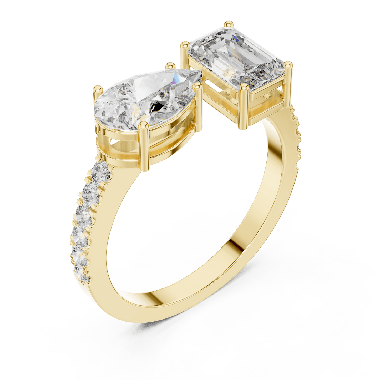 Toi et Moi Pear and Emerald Cut Diamond Ring