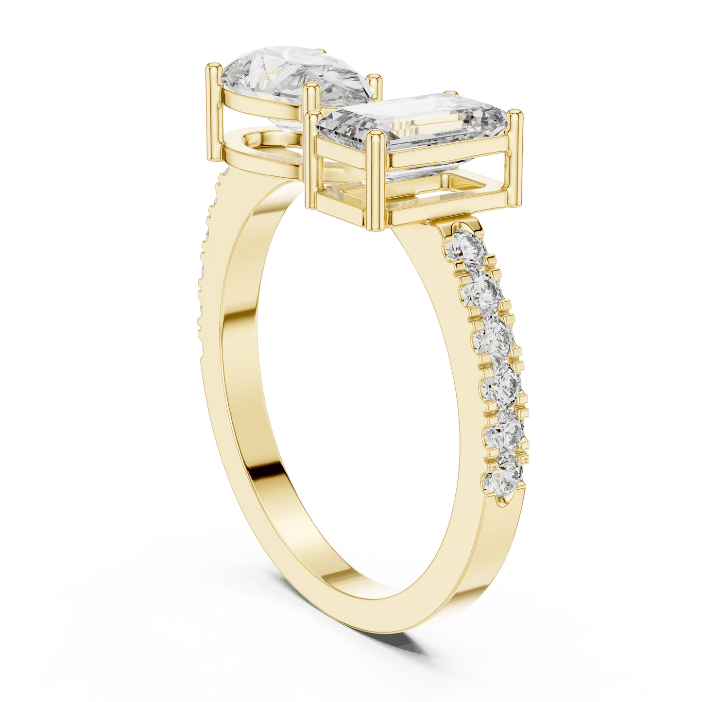 Toi et Moi Pear and Emerald Cut Diamond Ring