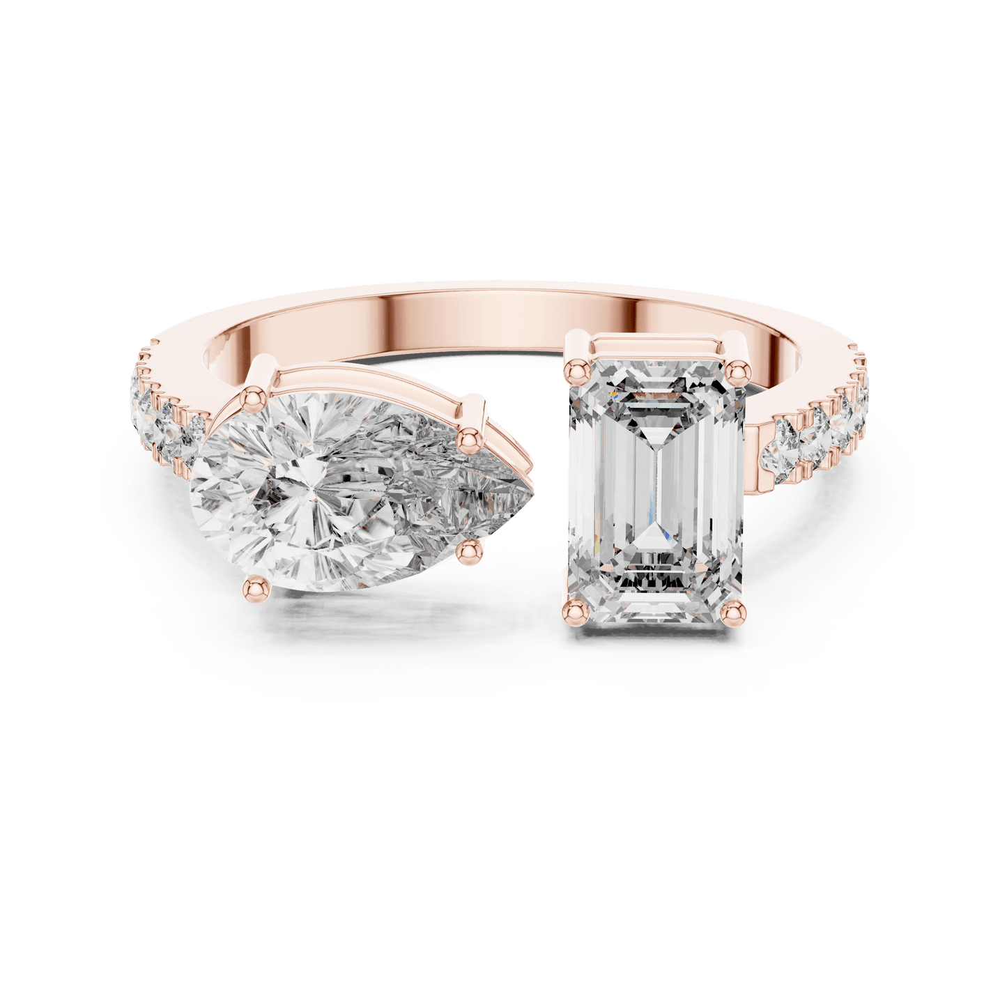 Toi et Moi Pear and Emerald Cut Diamond Ring