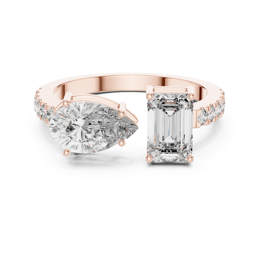 Toi et Moi Pear and Emerald Cut Diamond Ring