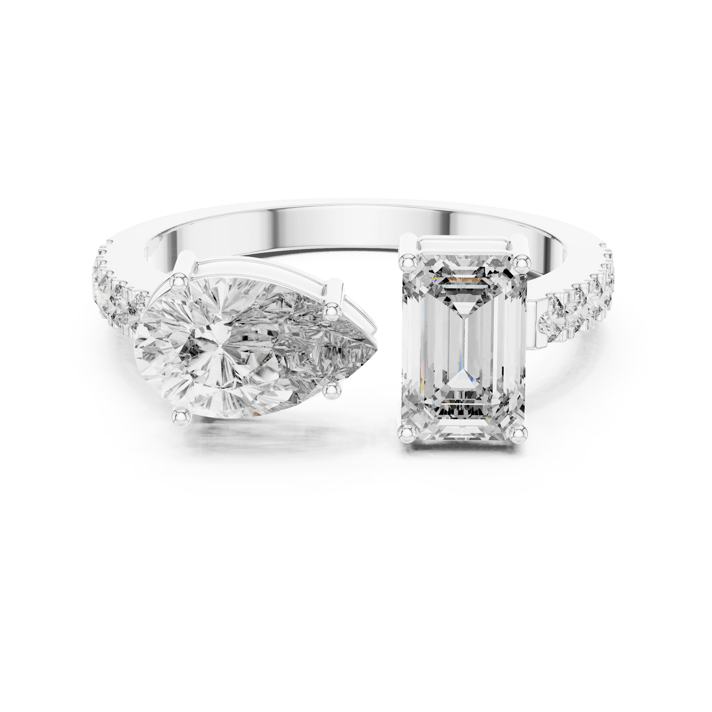 Toi et Moi Pear and Emerald Cut Diamond Ring