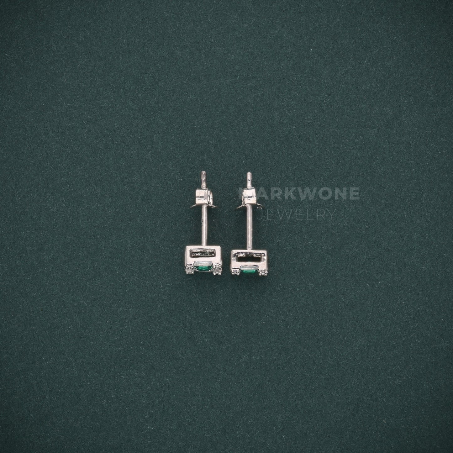 Princess Cut Green Stone Halo Stud Earrings