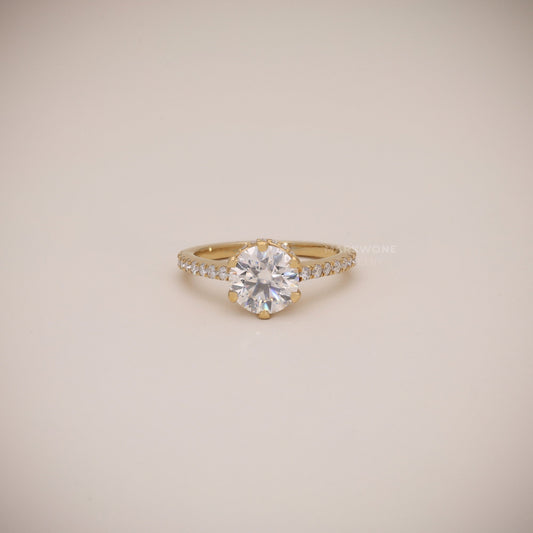 Round Brilliant With Pave Solitaire Ring