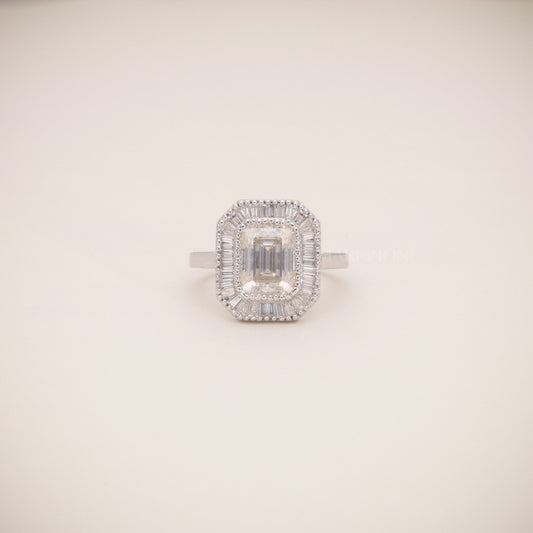 Emerald-Cut Diamond Halo Ring