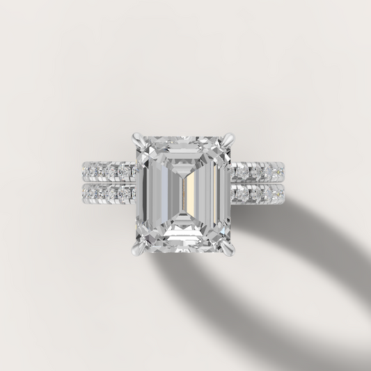 Double Row Pave Emerald Cut Ring