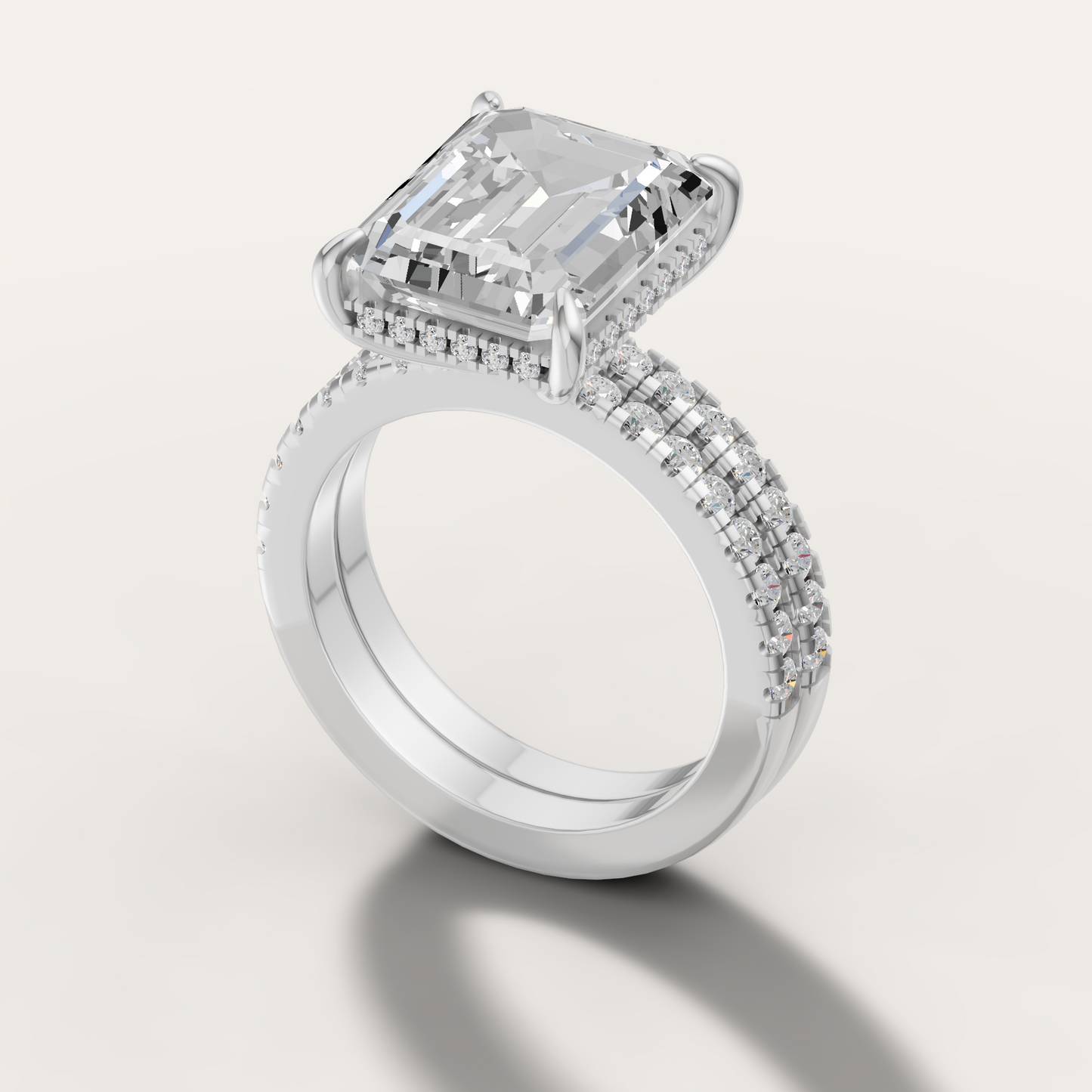 Double Row Pave Emerald Cut Ring