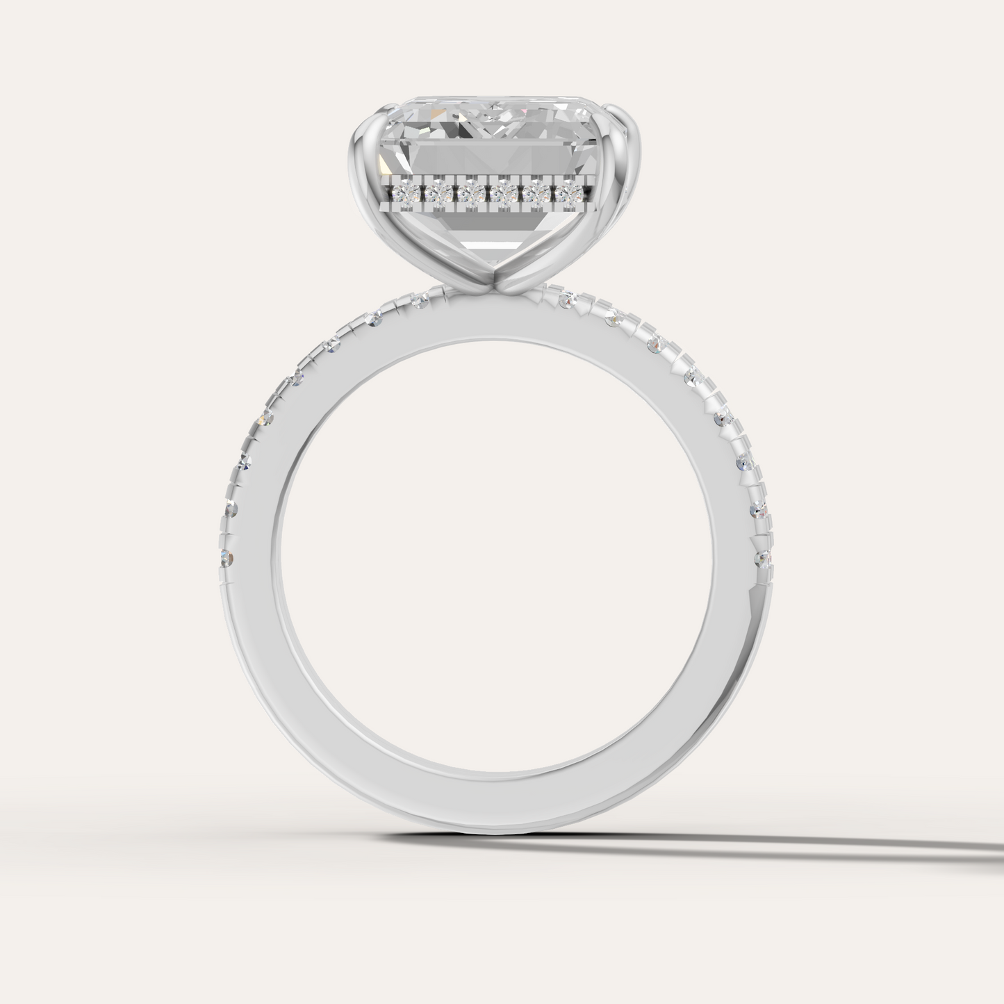 Double Row Pave Emerald Cut Ring