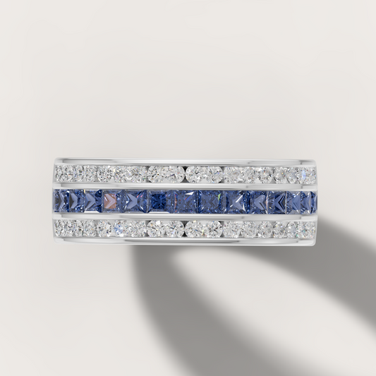 Classic Square Sapphire And Diamond Band