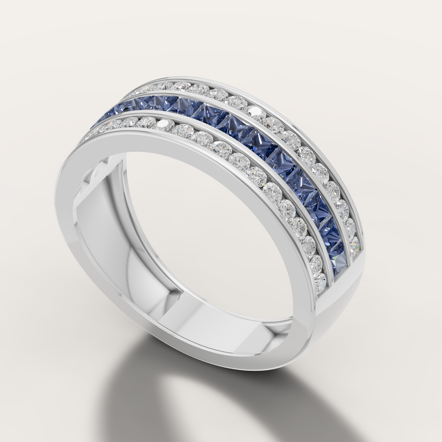 Classic Square Sapphire And Diamond Band
