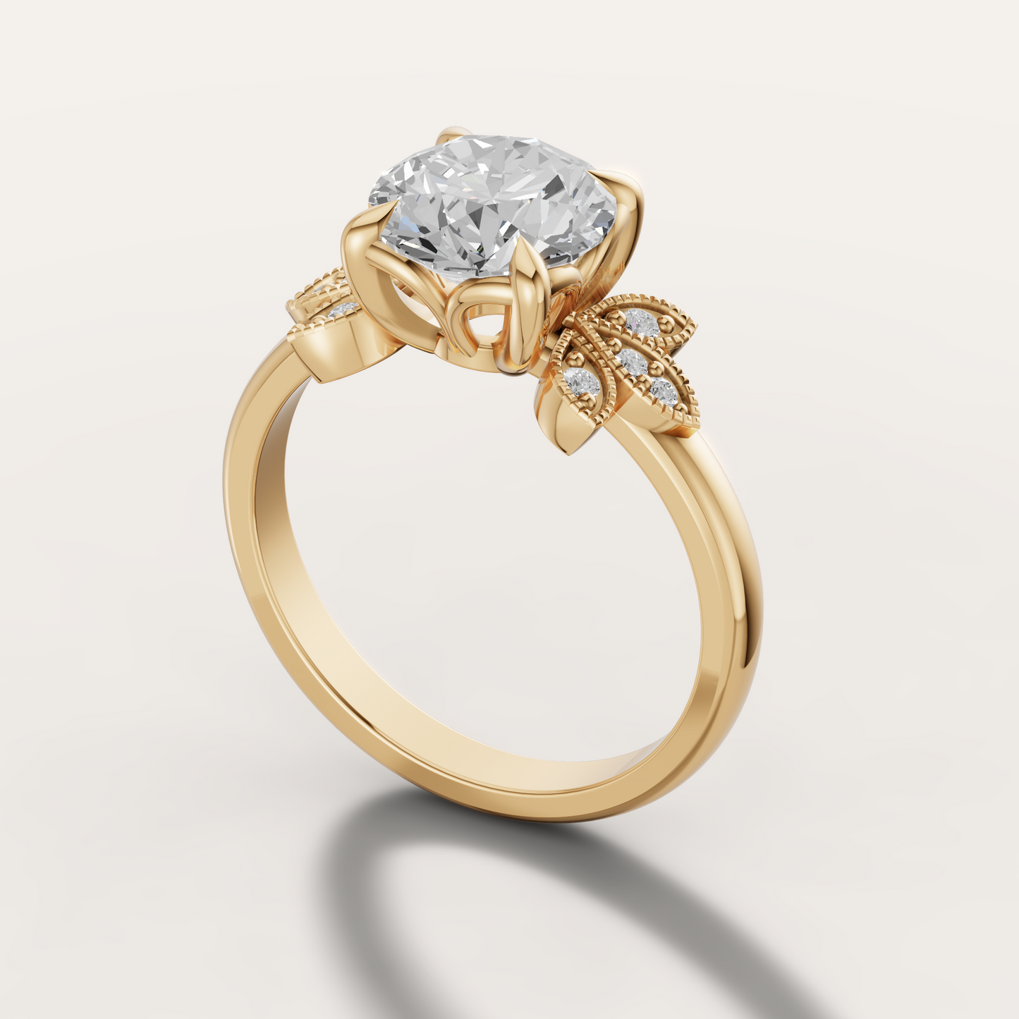 Floral or Botanical Solitaire Ring