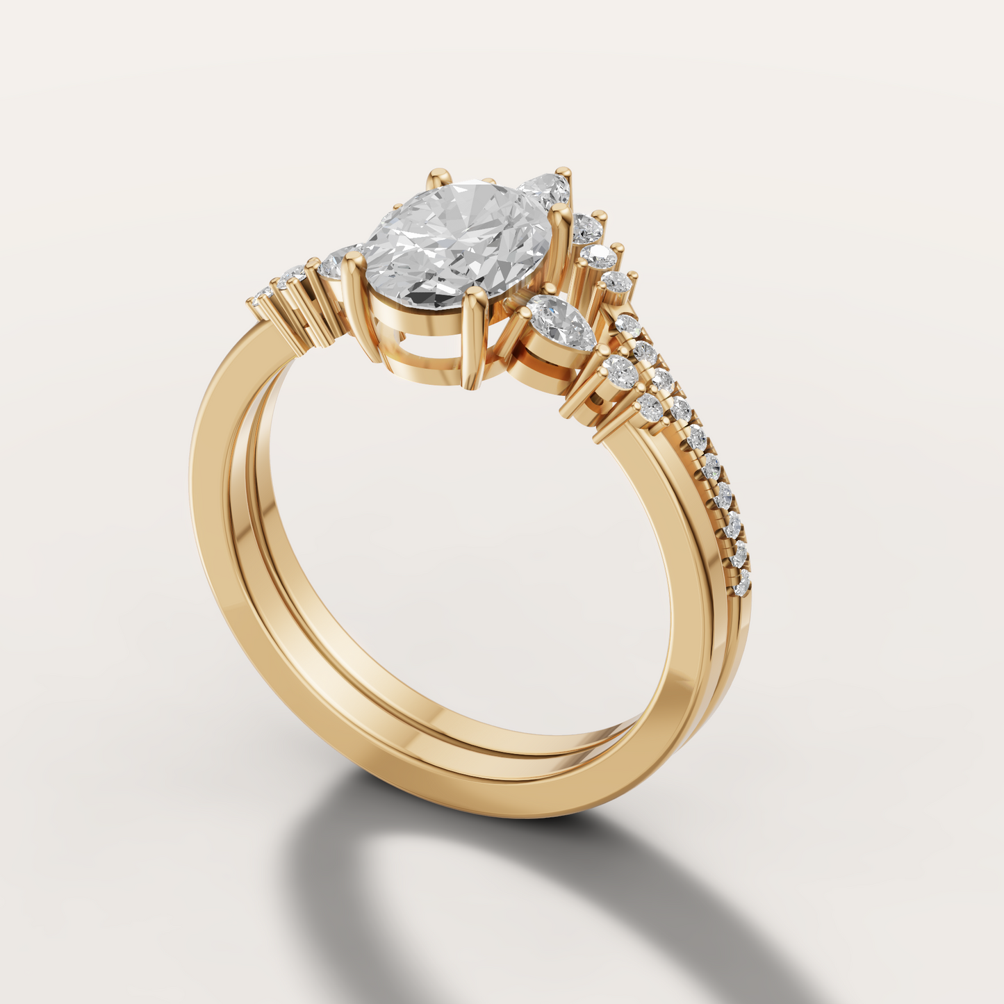 Oval Cut Pave Side-Stone Ring