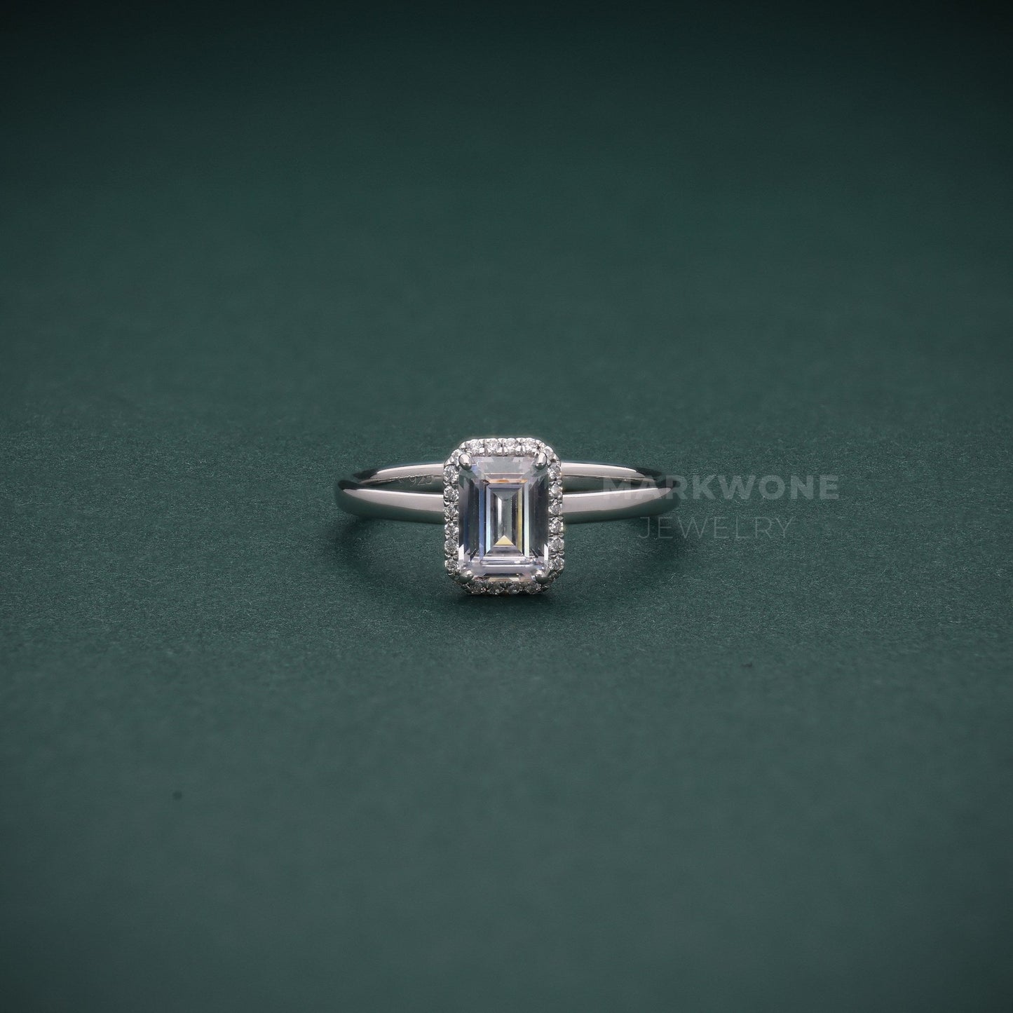 Emerald-Cut Halo Solitaire Ring