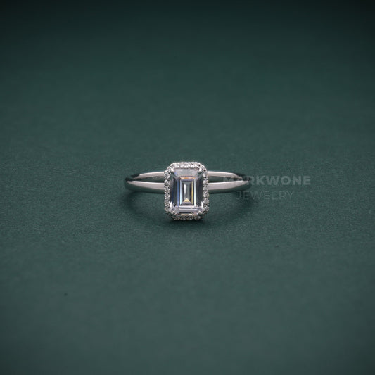 Emerald-Cut Halo Solitaire Ring