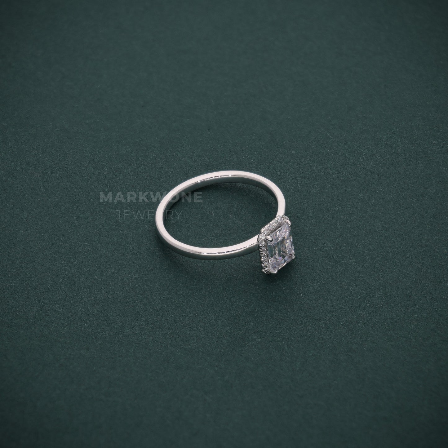 Emerald-Cut Halo Solitaire Ring