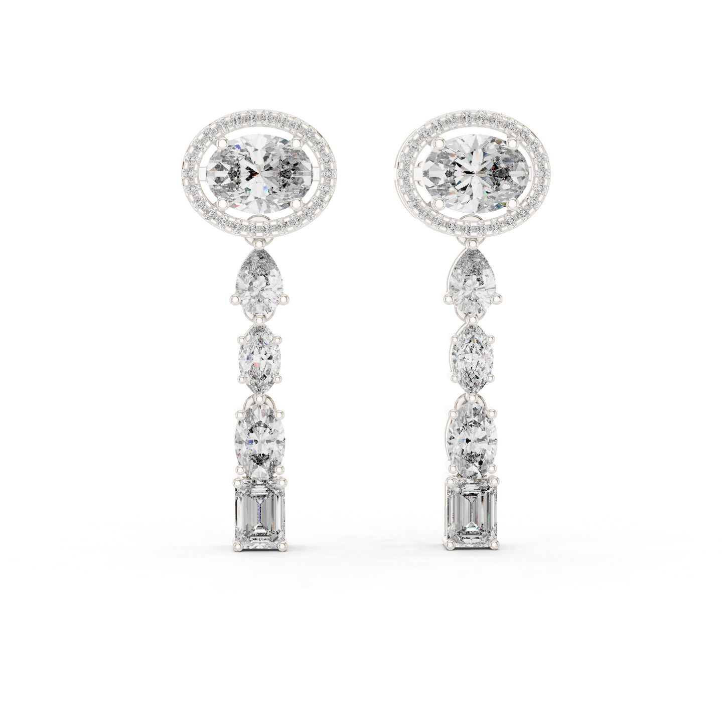 Round Halo Multi-Shape Diamond Drop Earrings