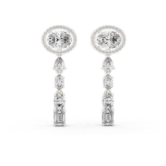 Round Halo Multi-Shape Diamond Drop Earrings