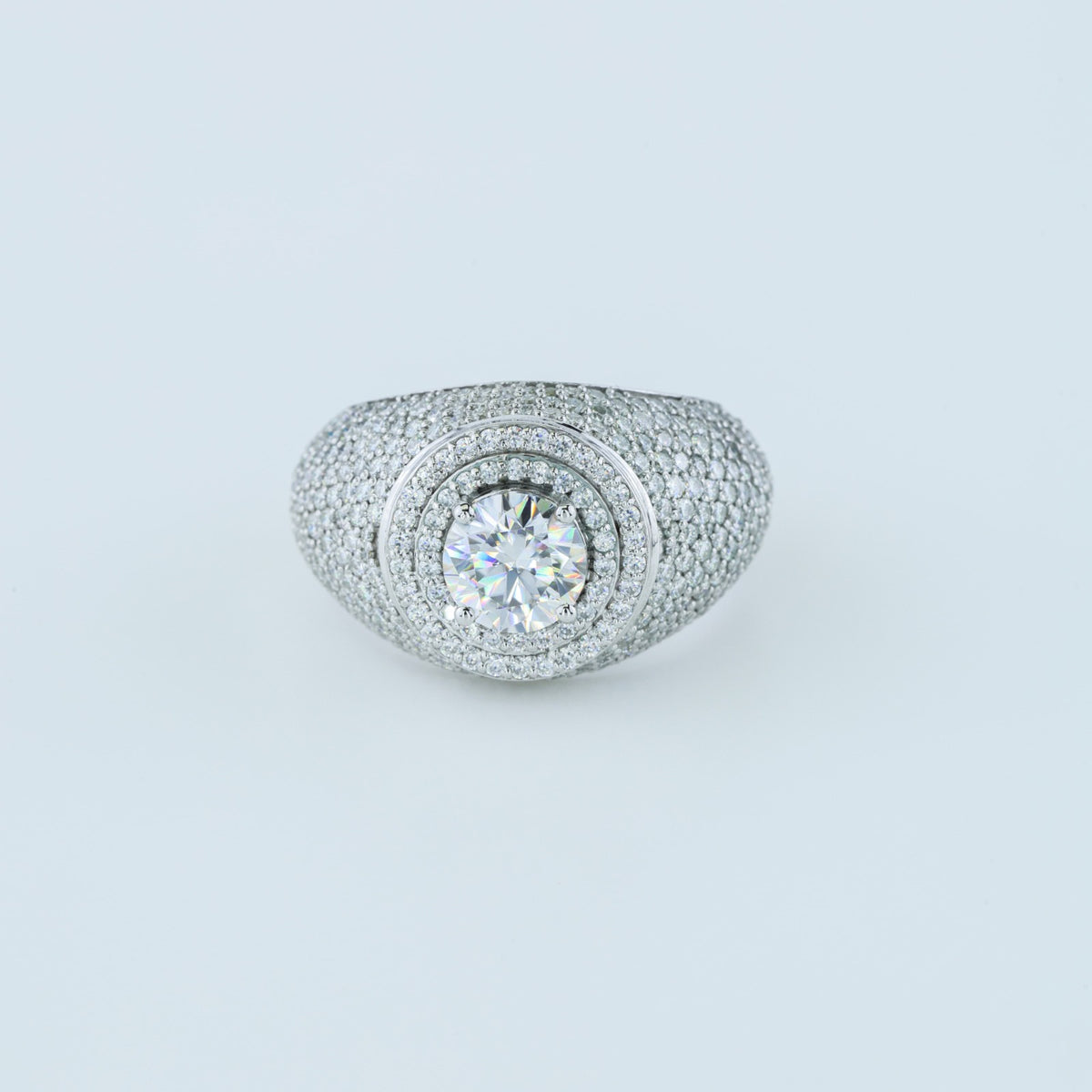 Men's Round Diamond Double Halo Pave Dome Ring