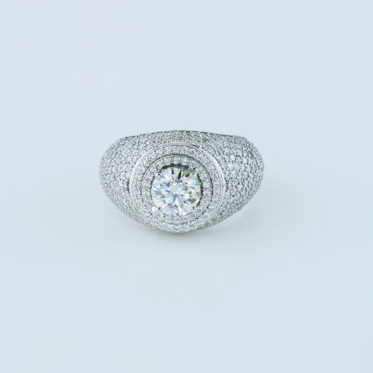 Men's Round Diamond Double Halo Pave Dome Ring