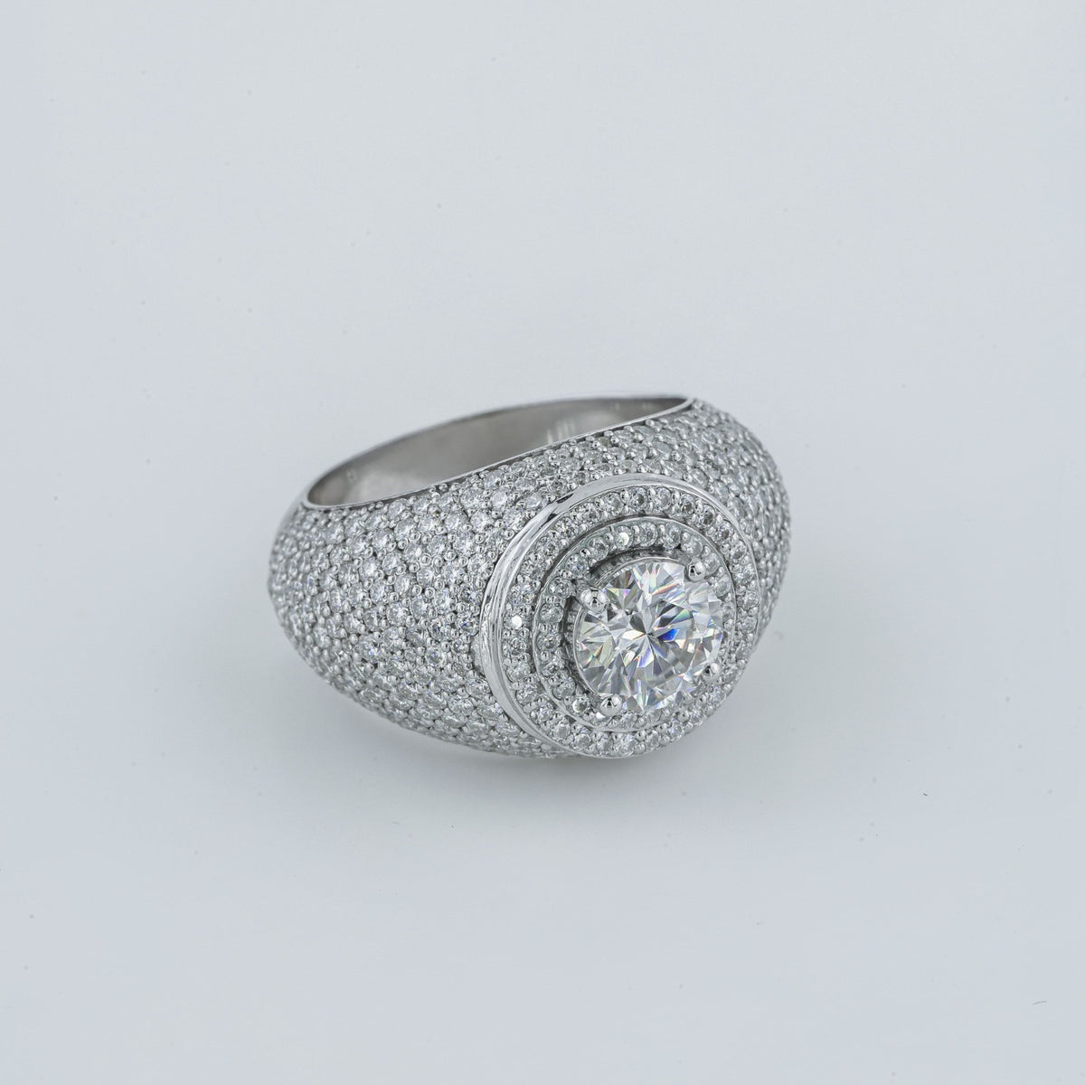 Men's Round Diamond Double Halo Pave Dome Ring