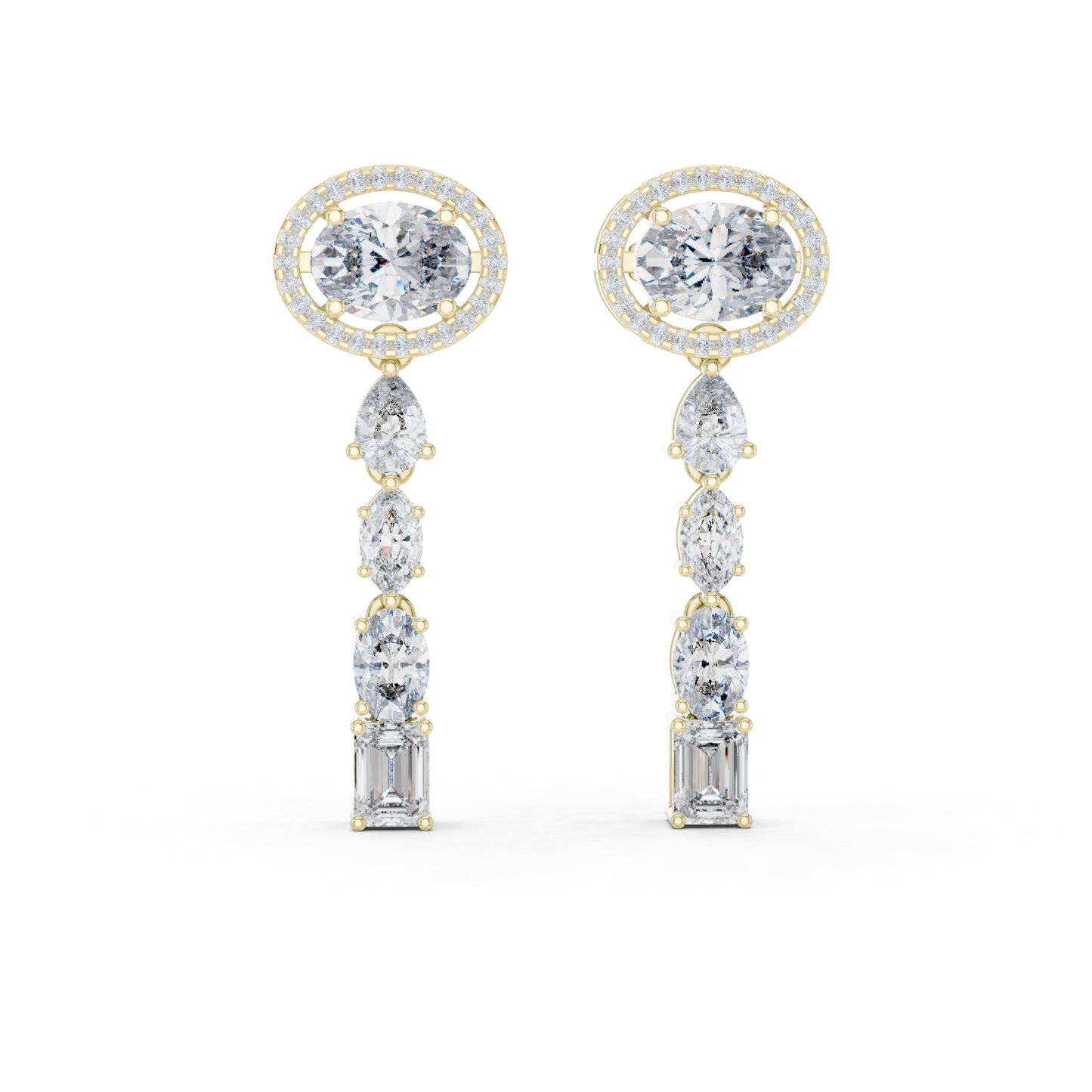 Round Halo Multi-Shape Diamond Drop Earrings